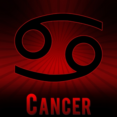 Cancer symbol with a red background and black burst.の写真素材