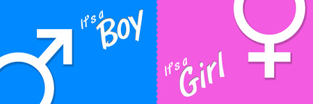 Boy Girl Blue Pink Bannerの写真素材