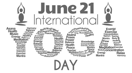 Yoga Day Wordcloud White Blackの写真素材