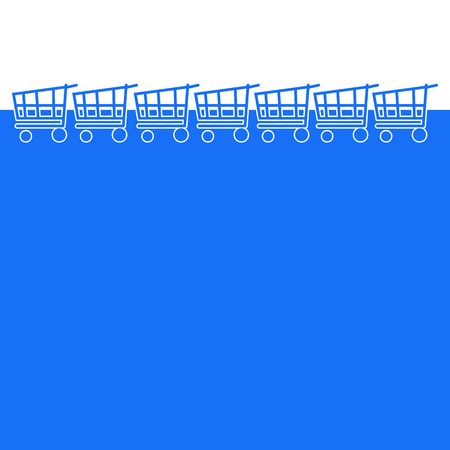 Blue Horizontal Background With Shopping Cartsの写真素材