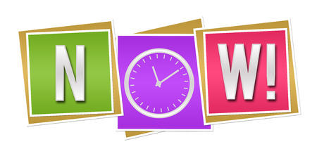 Now With Clock In Colorful Blockの写真素材