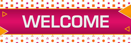 Welcome text written over pink orange background.の写真素材