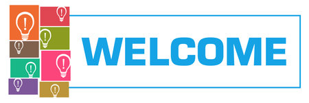 Welcome text written over blue colorful background.の写真素材
