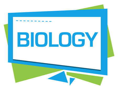 Biology text written over blue green background.の写真素材