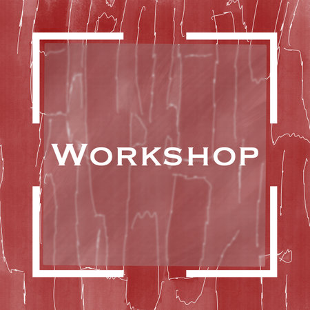 Workshop text written over red background.の写真素材