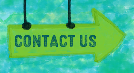 Contact Us text written over green teal background.の写真素材