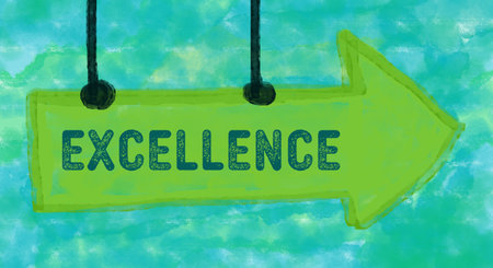 Excellence text written over green teal background.の写真素材