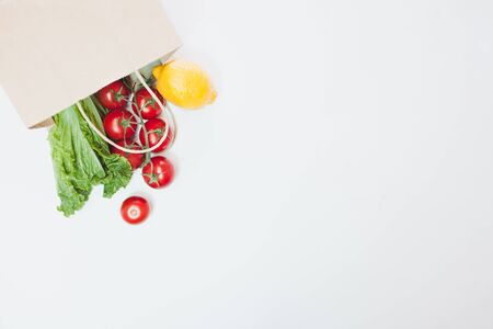 Fresh produce shoplping in recycled bagの写真素材