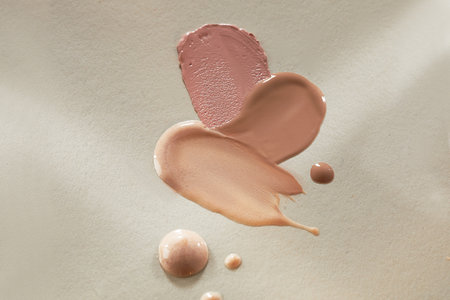 close up of  a make up powder and lipstick on white background
