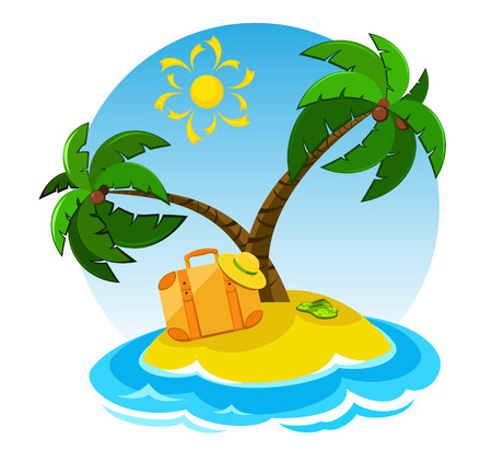 Cartoon island with suitcase and palm treesのイラスト素材