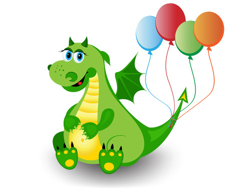 Cute dragon with colorful baloonsのイラスト素材