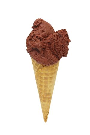 Chocolate ice cream on wafer cone, isolated on white backgroundの写真素材