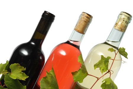 red, rose and white wine bottlesの写真素材