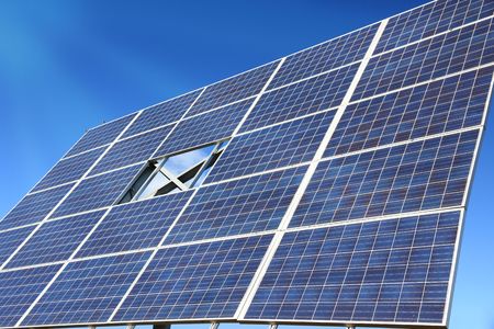 photovoltaic solar panel against blue sky