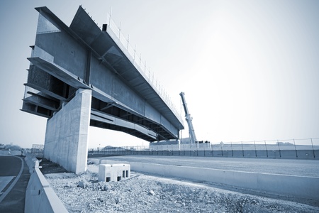 Construction site on highway, bridge under construction