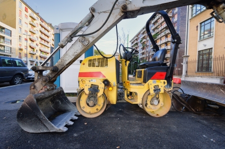 industrial machine reparing city road の写真素材