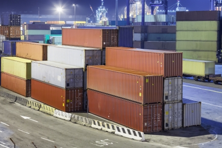 container operation in harbor by night