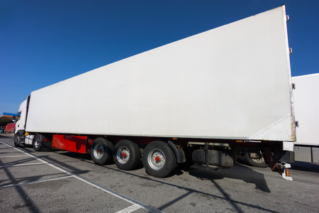 Big White Semi-Trailer Truckのeditorial素材