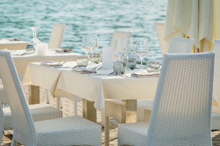 table set on the seaのeditorial素材