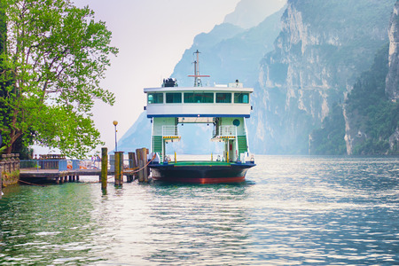ferry boat on Garda lake, Riva del Garda, Italyの写真素材