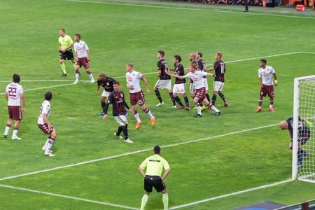 MILAN, ITALY - MAY 24, 2015: football players in action during the match AC Milan vs Torino FC, at the san siro stadium in Milan, Italy.のeditorial素材