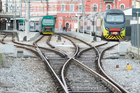 modern trains in railway stationの写真素材
