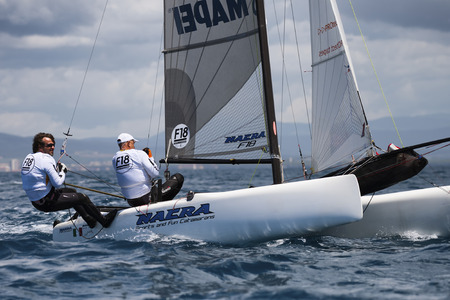 PUNTA ALA - 3 JUNE: second day of competition on Formula 18 national catamaran race, on June 3 2016 in Punta Ala, Italyのeditorial素材