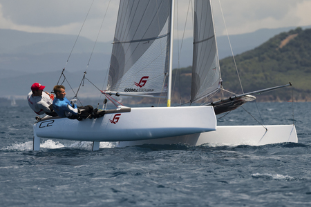 PUNTA ALA - 3 JUNE: second day of competition on Formula 18 national catamaran race, on June 3 2016 in Punta Ala, Italyのeditorial素材