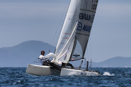 PUNTA ALA - 3 JUNE: second day of competition on Formula 18 national catamaran race, on June 3 2016 in Punta Ala, Italyのeditorial素材