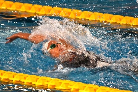 MILAN, ITALY - March 10, 2017: Federica Pellegrini swimmer wins 200mt backstroke final during 7th Trofeo citta di Milano swimming competition.のeditorial素材