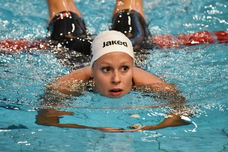 MILAN, ITALY - March 10, 2017: Federica Pellegrini swimmer wins 200mt backstroke final during 7th Trofeo citta di Milano swimming competition.のeditorial素材