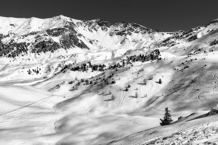black and white mountain landscape, Pila, Italyの写真素材