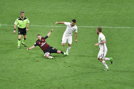 MILAN, ITALY-MAY 7, 2017: italian serie A soccer match AC Milan vs AS Roma, at the san siro stadium, in Milan. Final result 1 - 4.のeditorial素材