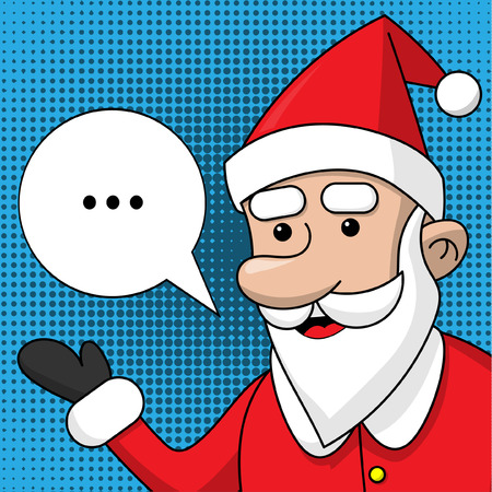 Santa Claus with chat cloud for your text.Blue dot background Cool element of Christmas advertising for posters, flyers, banners, greeting cards. Isolated vector illustration. Editable.のイラスト素材