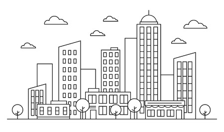 Outline city landscape skyline concept with buildings, scyscrapers,のイラスト素材