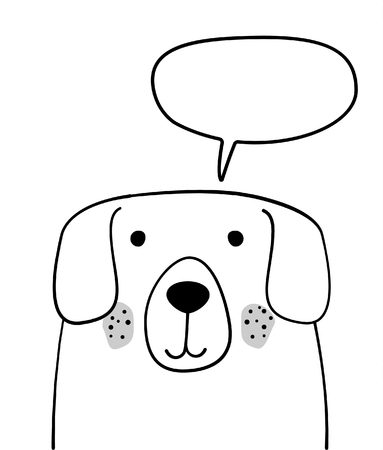 Doodle sketch Dog with chat cloud illustration. Cartoon vector dog with talking bubble. Pet. Domestic animal. Postcard, poster design. Hand drawing. Good for print design, shirts. EPS 10のイラスト素材