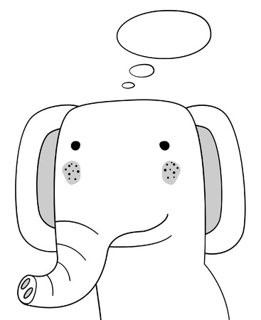 Doodle sketch Elephant with thought cloud vector illustration.Cartoon elephant and thinking bubble. Wild mammal animal.Postcard, poster, card design. Hand drawing.Design for print design,shirts.のイラスト素材