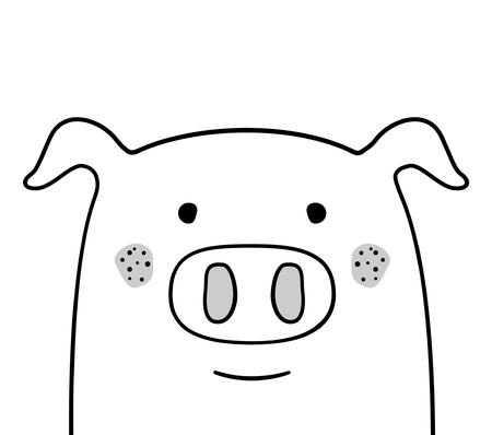Doodle sketch Pig illustration. Cartoon vector piglet. Domestic animal. White background. Postcard, poster, napkin design. Hand drawing. Design for print design, shirts. EPS 10のイラスト素材