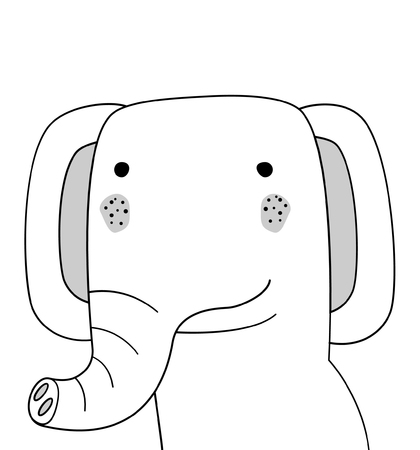 Doodle sketch Elephant illustration. Cartoon vector elephant. Wild mammal animal. White background. Postcard, poster, napkin design. Hand drawing. Design for print design, shirts.のイラスト素材