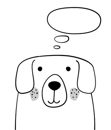 Doodle sketch Dog with thought cloud vector illustration. Cartoon dog with thinking bubble. Pet. Domestic animal. Postcard, poster design. Hand drawing. Design for print design, shirts.のイラスト素材