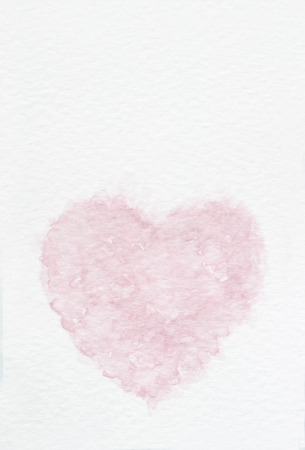 A vertical image of a water wolor hand painted pink heart on white paperの写真素材
