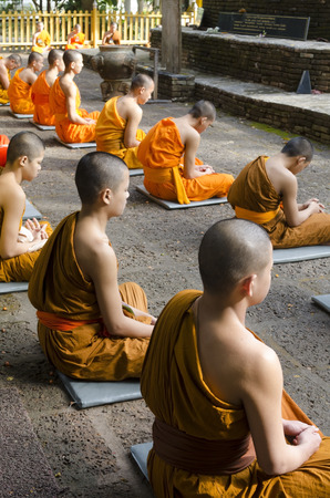 Chiang Mai, Thailand -  January 15, 2015: Buddhist monks meditate at Wat Ram Poeng temple in Chiang Mai, Thailand on January 15, 2015.のeditorial素材