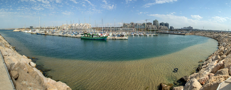 Sunny Mediterranean coastline with blue sky and some cloudsのeditorial素材