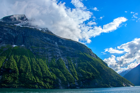 Geiranger fjord, view from the ferry deckの写真素材