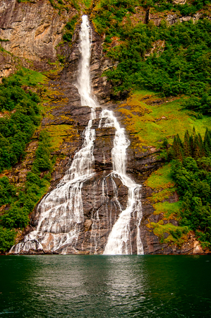 Waterfall, Geiranger Fjordの写真素材