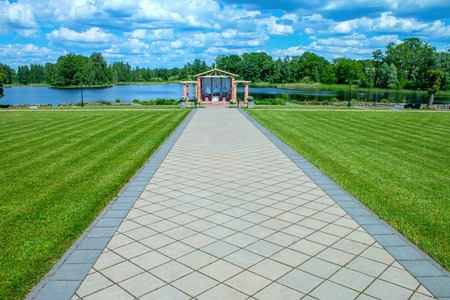 Hill near the lake rises Birini Castleの写真素材