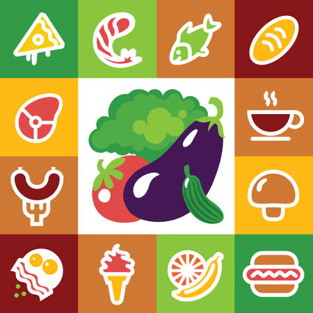 Food Icons - illustration, fresh seafood, fruits, vegetablesのイラスト素材