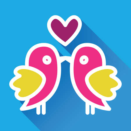Lovers kissing birds in flat styleのイラスト素材
