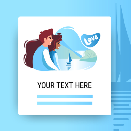Romantic couple. A man and a woman look at the ship at sea.のイラスト素材