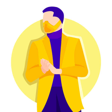 flat design of yellow face mask with circle backgroundのイラスト素材